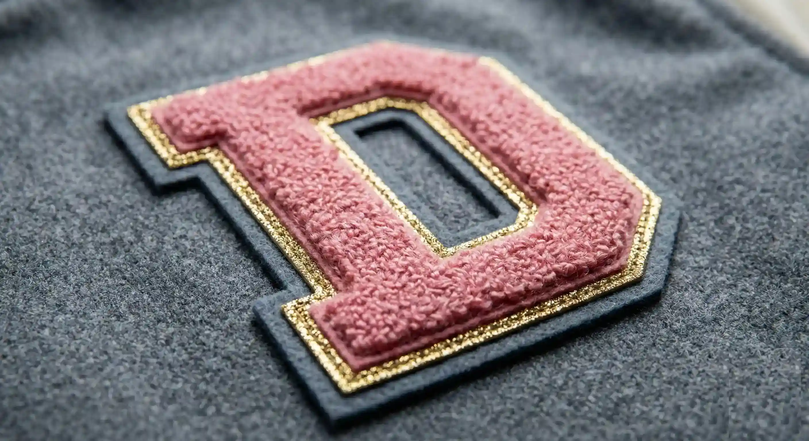 Close-up of a premium custom Chenille letter patch